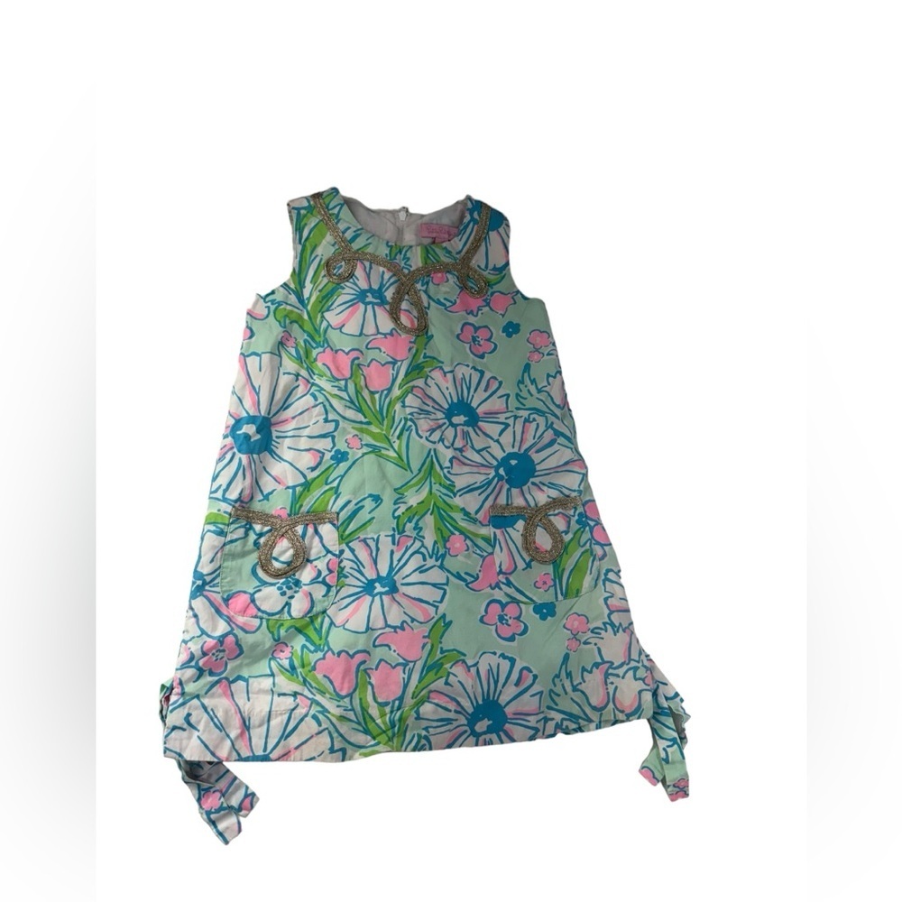 Lilly Pulitzer Dress Girls Delia Sand Bar Blu Splish Splash Size 5